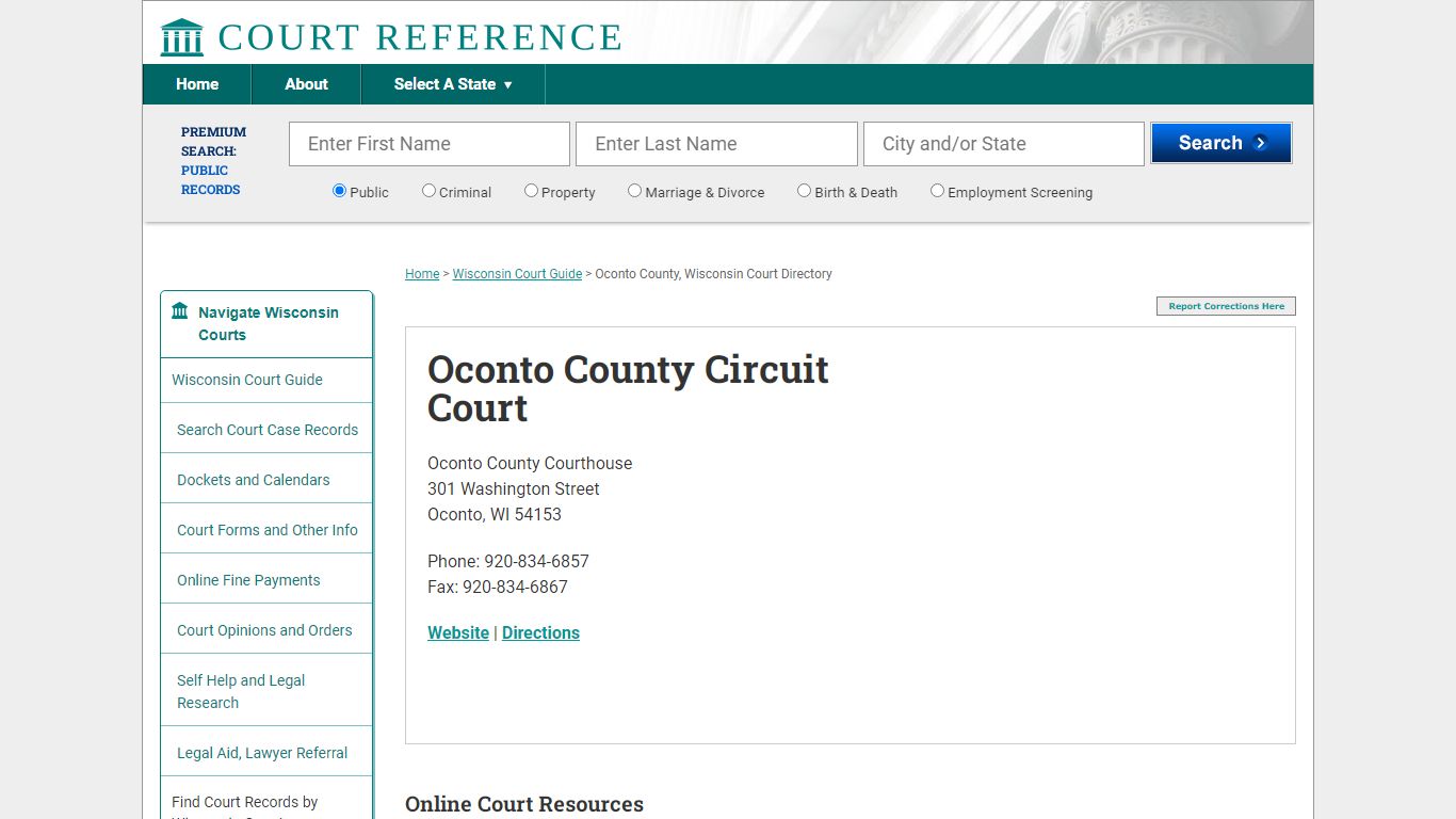 Oconto County Circuit Court - CourtReference.com